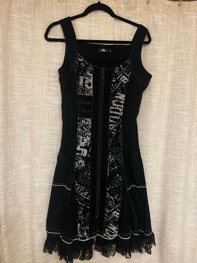 Miss Nikki Black & White Graphic Sleeveless Lace BoHo Avant-Garde Dress size S
